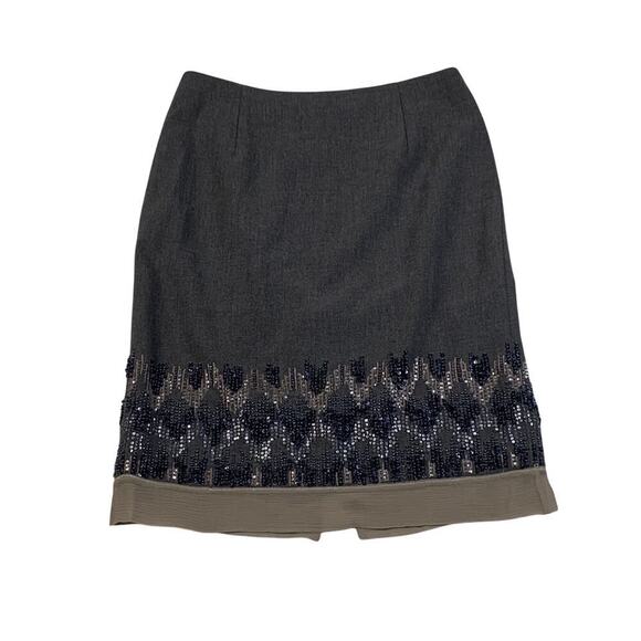 Jon Taupe Grey Beaded & Sequined Knee Length Corpcore Skirt- Size 6 - Picture 1 of 5